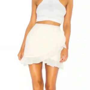 Tularosa Revolve Hannah Ruffle Mini Faux Wrap Skirt in Ivory small